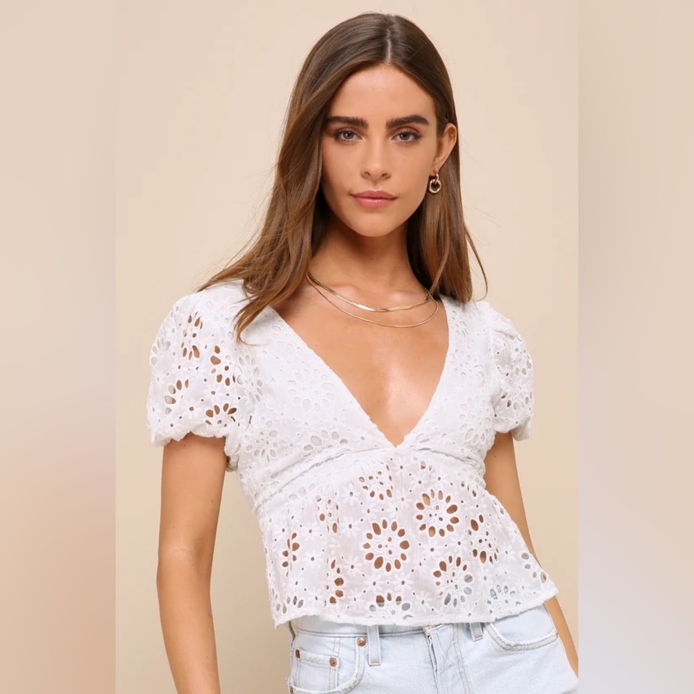 Lulu's | Women’s White Eyelet Lace Blouse